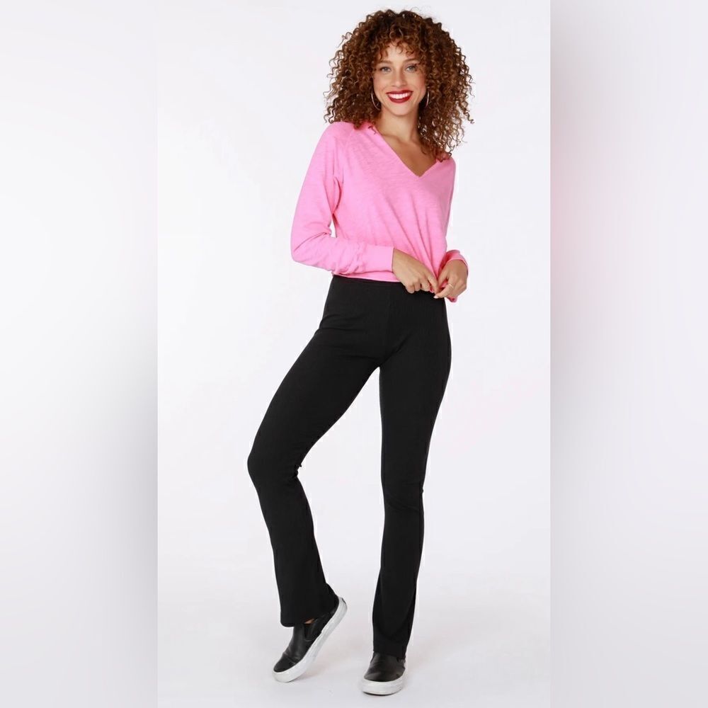 Bobi Bistro Flared Ribbed Leggings In Black Size L NWT